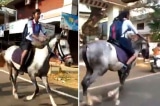 Nữ sinh Ấn Độ cưỡi ngựa tới trường (video)