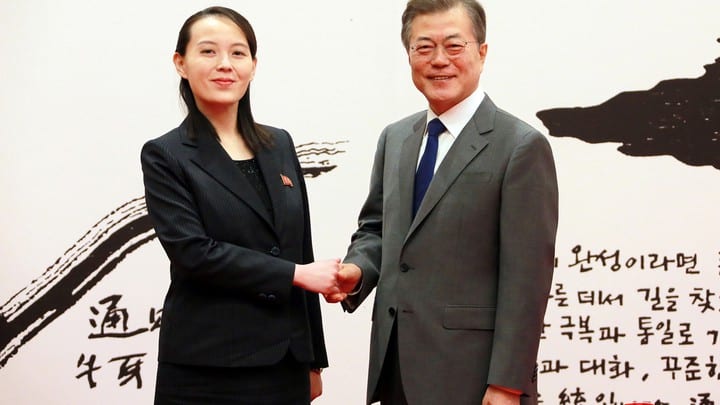 Bà Kim Jo-yong, em gái Lãnh đạo tối cao Bắc Hàn Kim Jong-un, gặp mặt Tổng thống Hàn Quốc Moon Jae-in tại Seoul vào đầu năm 2018. 